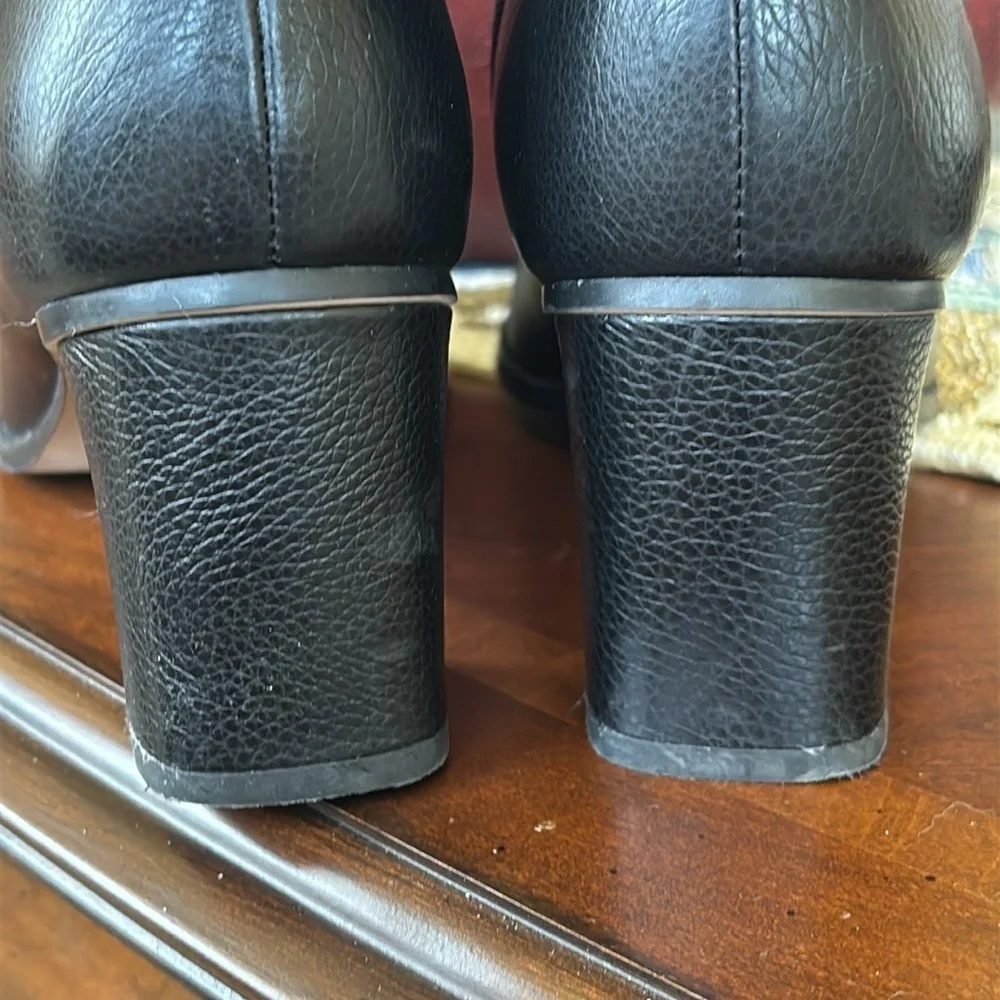 Kate Spade Manhattan Black Pebble Uptown Leather Booties Block Heel Ankle Boots